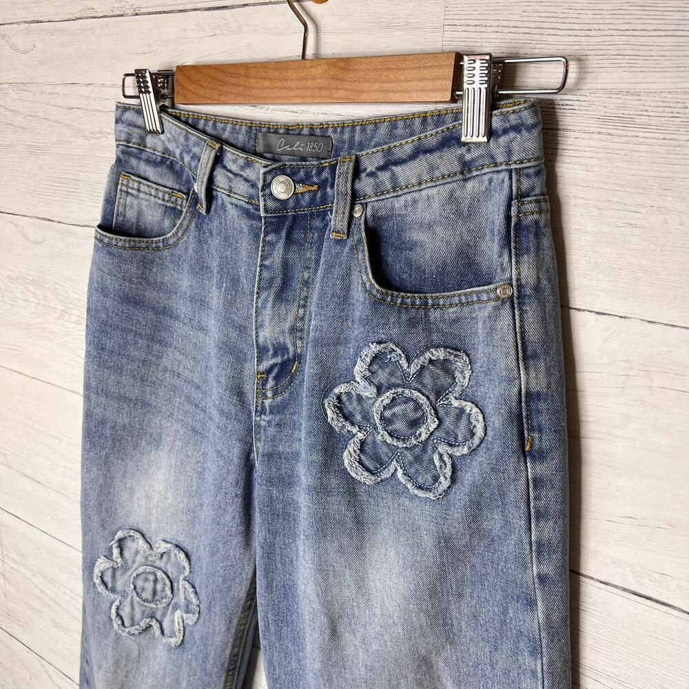 Cali 1850 Jeans Womens Size 7/28 Flower Daisy Patch Denim Jeans Cotton Blend - Picture 9 of 16